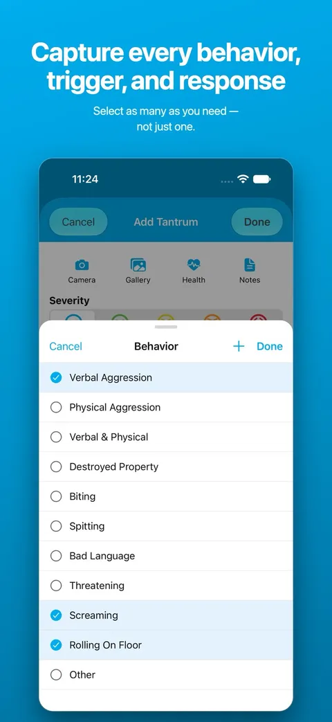 Choosing categories while logging — subscribers can pick as many as applied — on iPhone