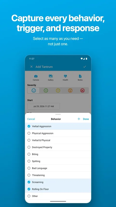 Choosing categories while logging — subscribers can pick as many as applied — on Android